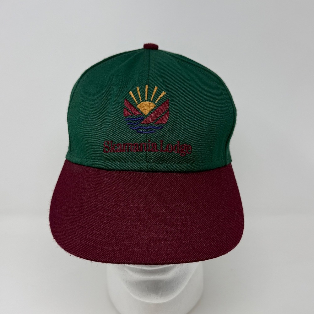 Vintage Skamania Lodge Golf Hat Green Burgundy Leather Strapback Made in USA